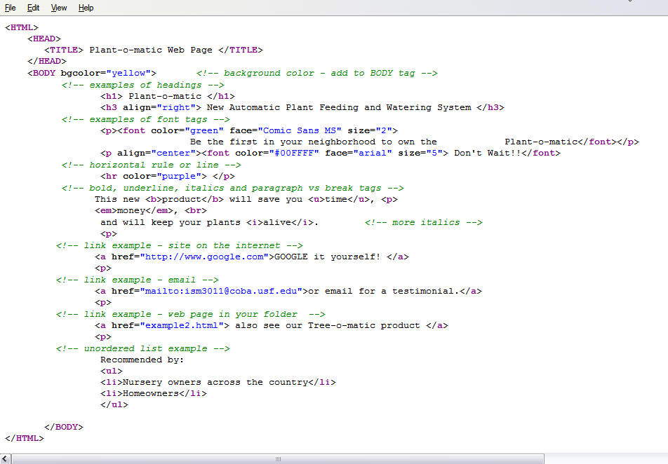 Example Of Html Code In Notepad